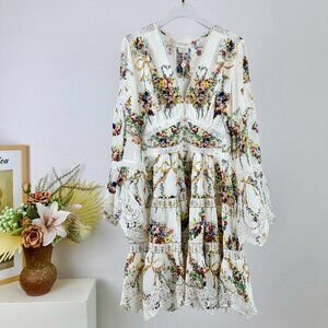 CAMILLA Silk Printed V-Neck Mini Dress